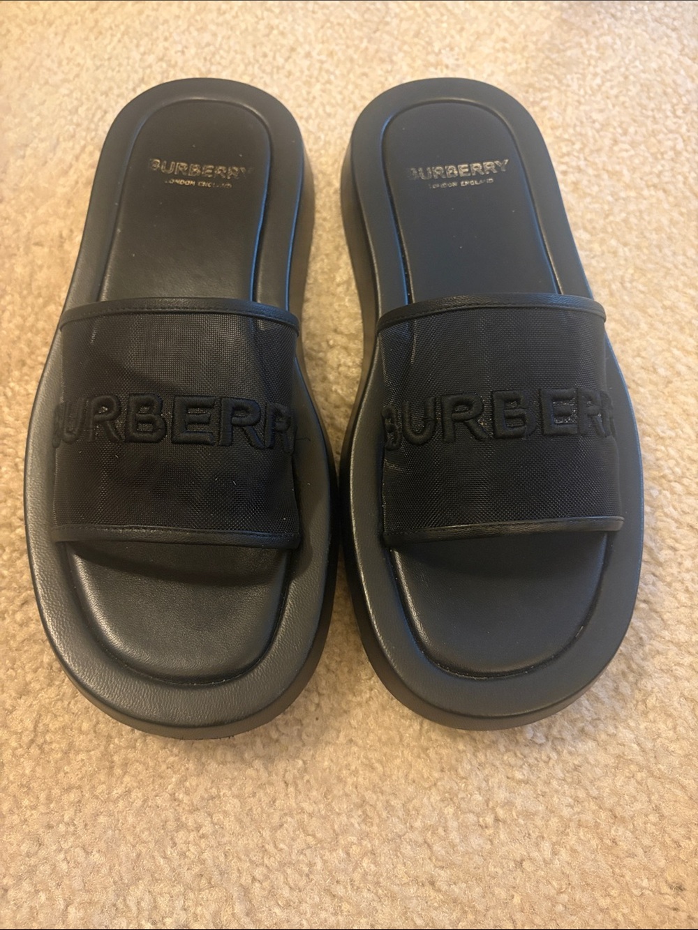Burberry Black Slide Sandals with Embossed Logo